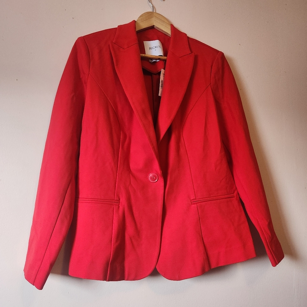 NWT Ricki's Red Luxe Ponte Oxford Classic Suit Blazer M Office Workwear Chic
